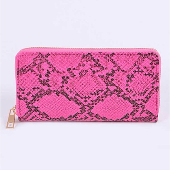 Neon Yellow color, Accordion style wallet w/a zipper closure; Python print - Picture 4 of 9